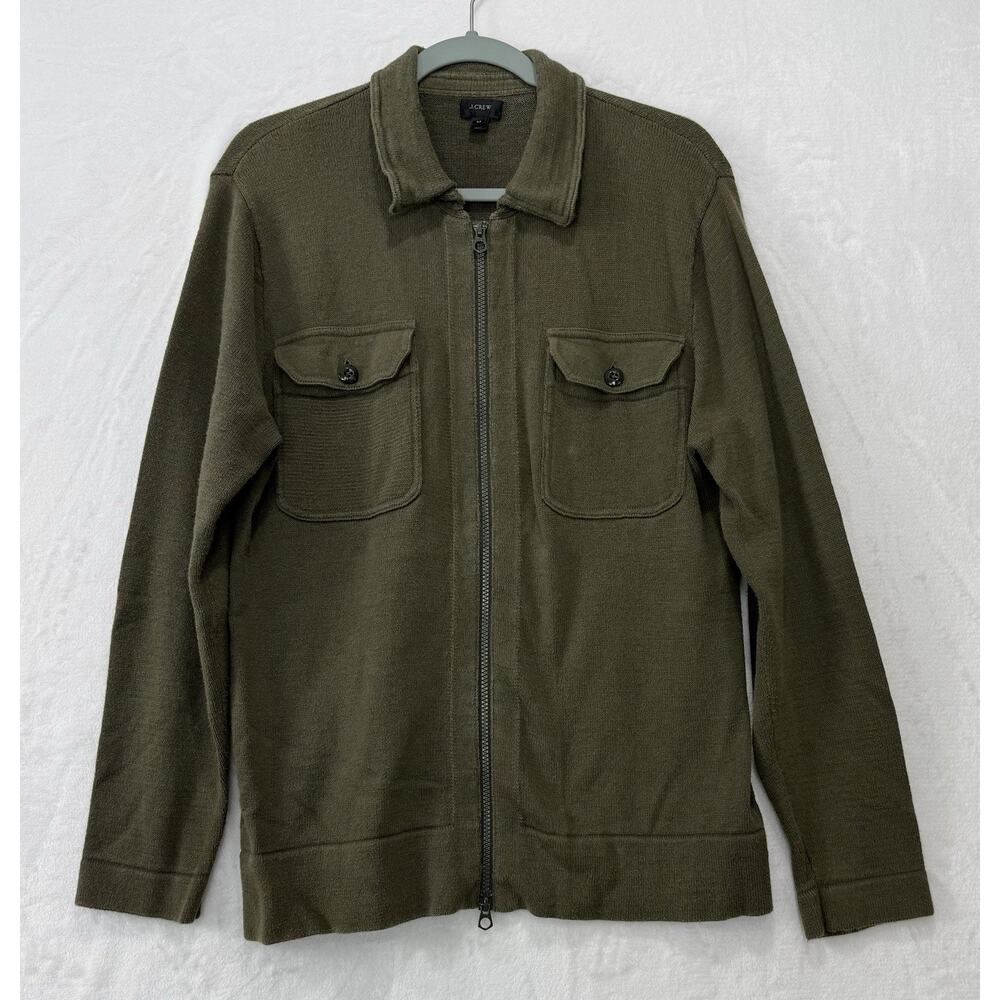 J.Crew Slub Cotton Full Zip Jacket Men's Olive Green Minimalist Medium